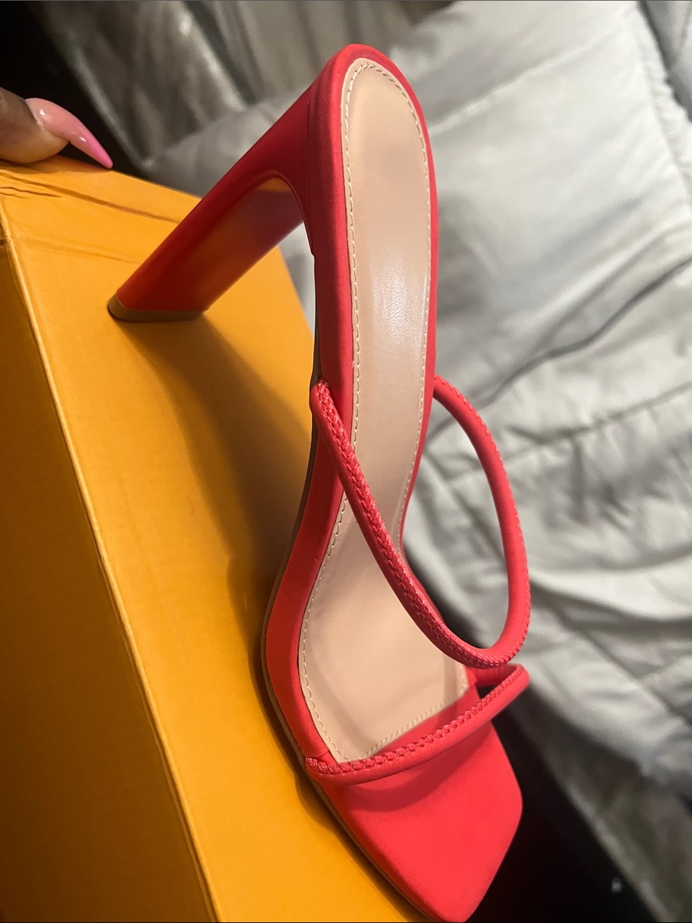 Strappy Double Strap High Heel Sandals in Red